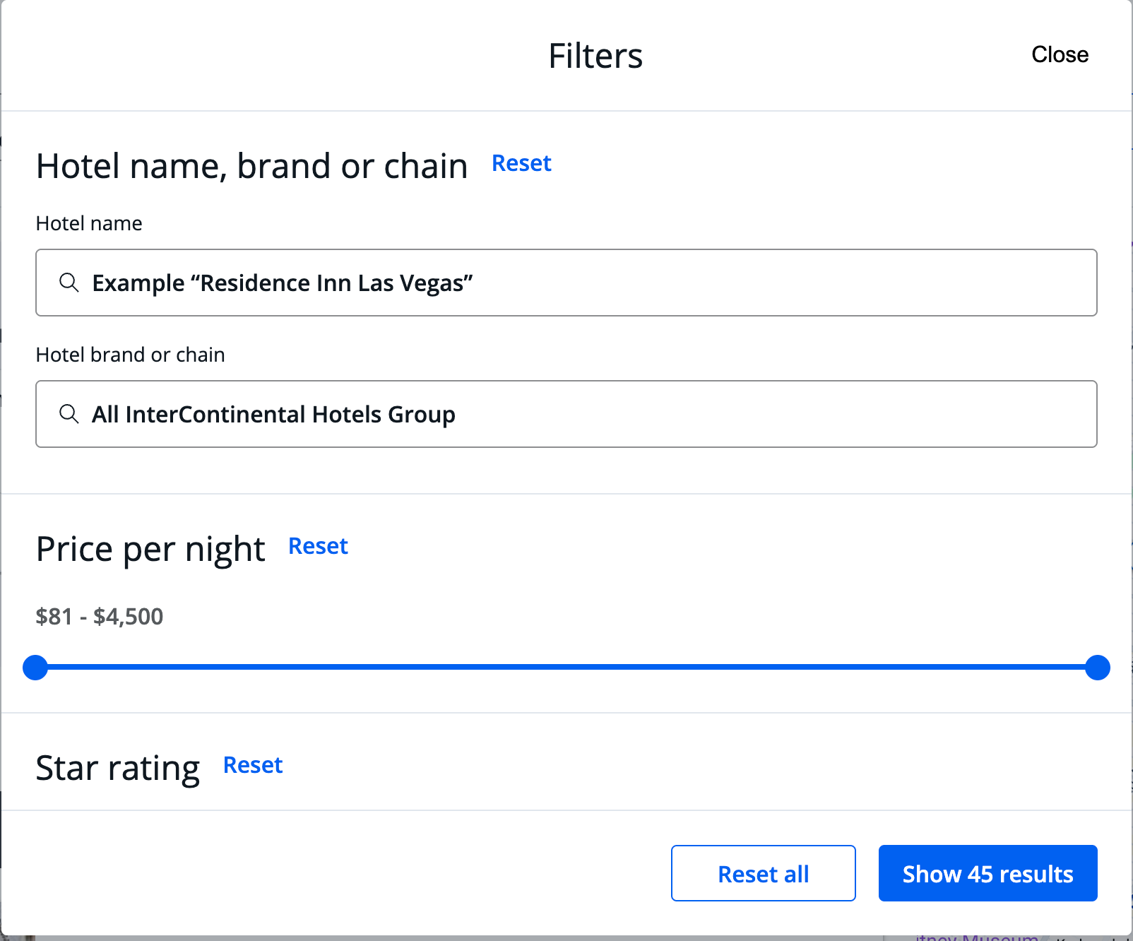 Chase Travel filter example